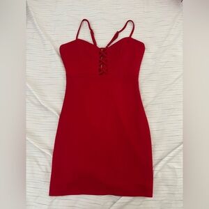 Bebe Red Spaghetti Strap Bodycon Dress